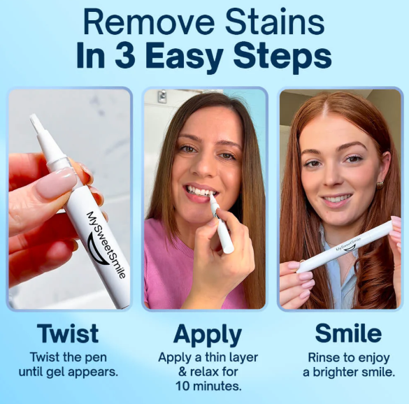 MySweetSmile whitening pen — twist, apply, smile steps